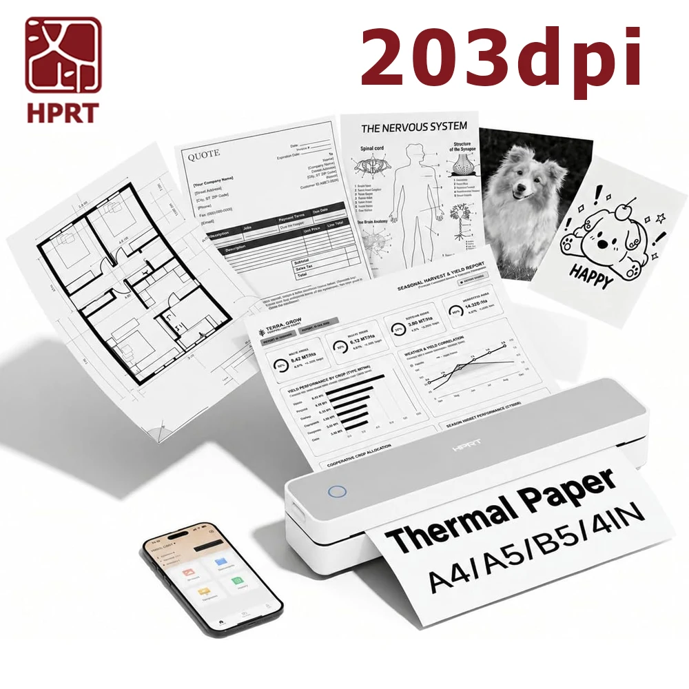 HPRT MT610 203dpi A4 Thermal Bluetooth Wireless Printer Portable Mini Mobile Drawing Printing Copier US Letter & A4 Paper