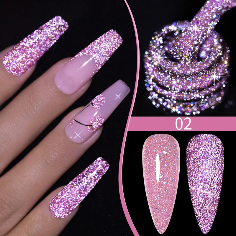 Vernis à ongles Gel à paillettes réfléchissantes scintillantes, 7.5ML, couleurs rose, violet, rouge, bleu, clignotant foncé, vernis à ongles UV à tremper
