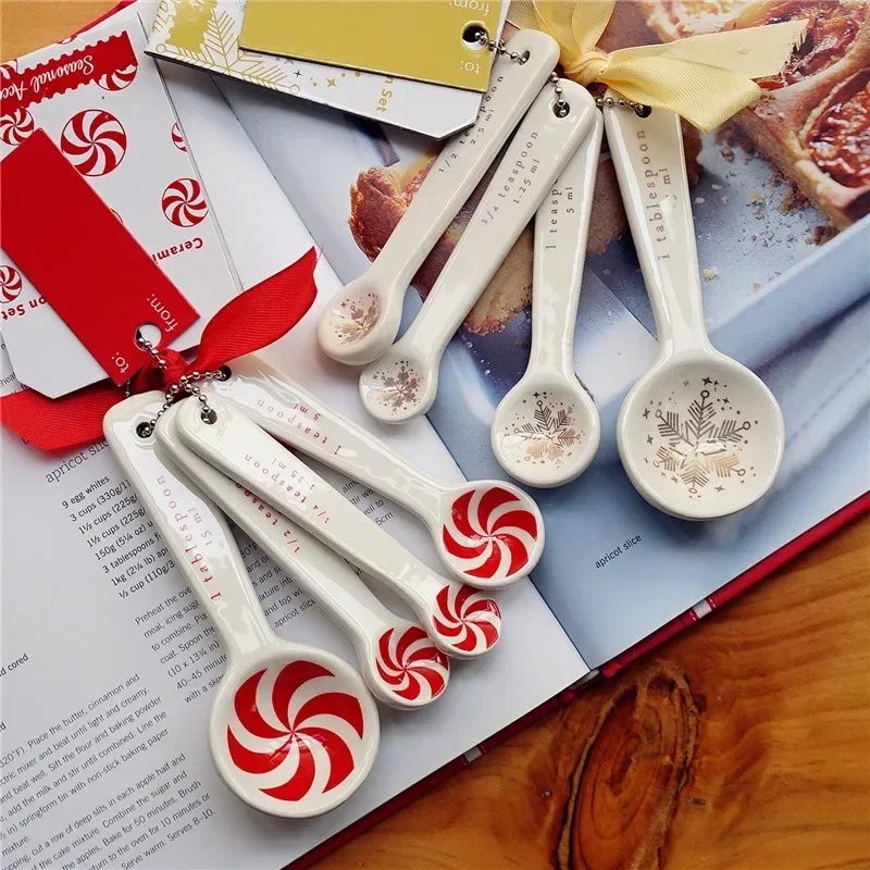 Ceramic Measuring Spoon for Kitchen Baking, Small Spoons, Christmas Snowflake, Creative Modeling, European, Four-Piece