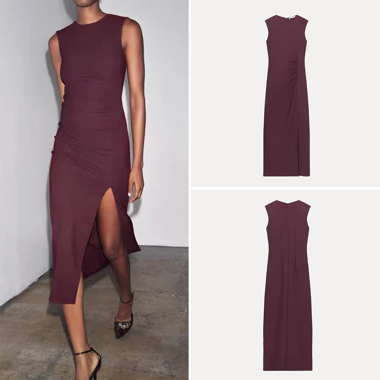 فستان أنيق وعصري بياقة مستديرة وتصميم مطوي بدون أكمام من زاداتا، إصدار جديد للنساء لعام 2025 بأسلوب كاجوال ومريح من مواد أخرى