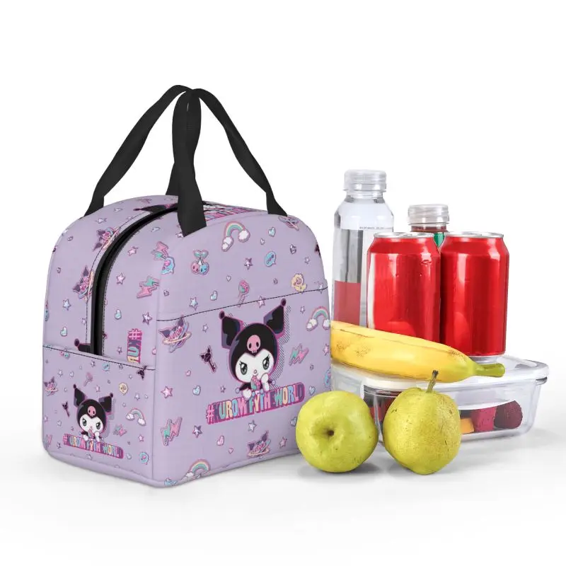 Custom Kuromi Kawaii Anime Insulated Lunch Bags per Picnic all\'aperto portatile Cooler Thermal Lunch Box donna bambini