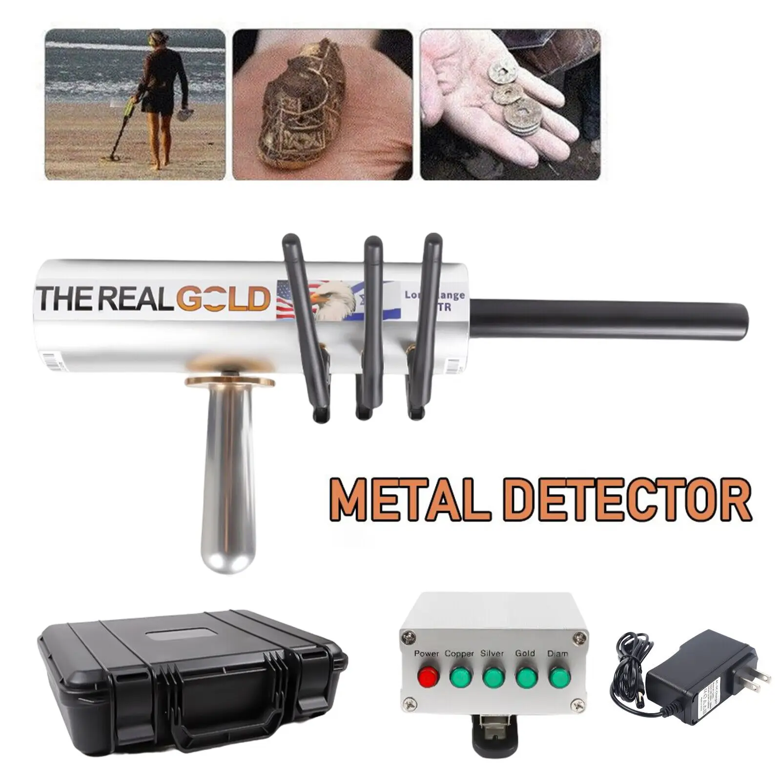 AKS Handheld Metal Detector 12V 5.6-6KHz 800m Long Range Gold Metal Finder