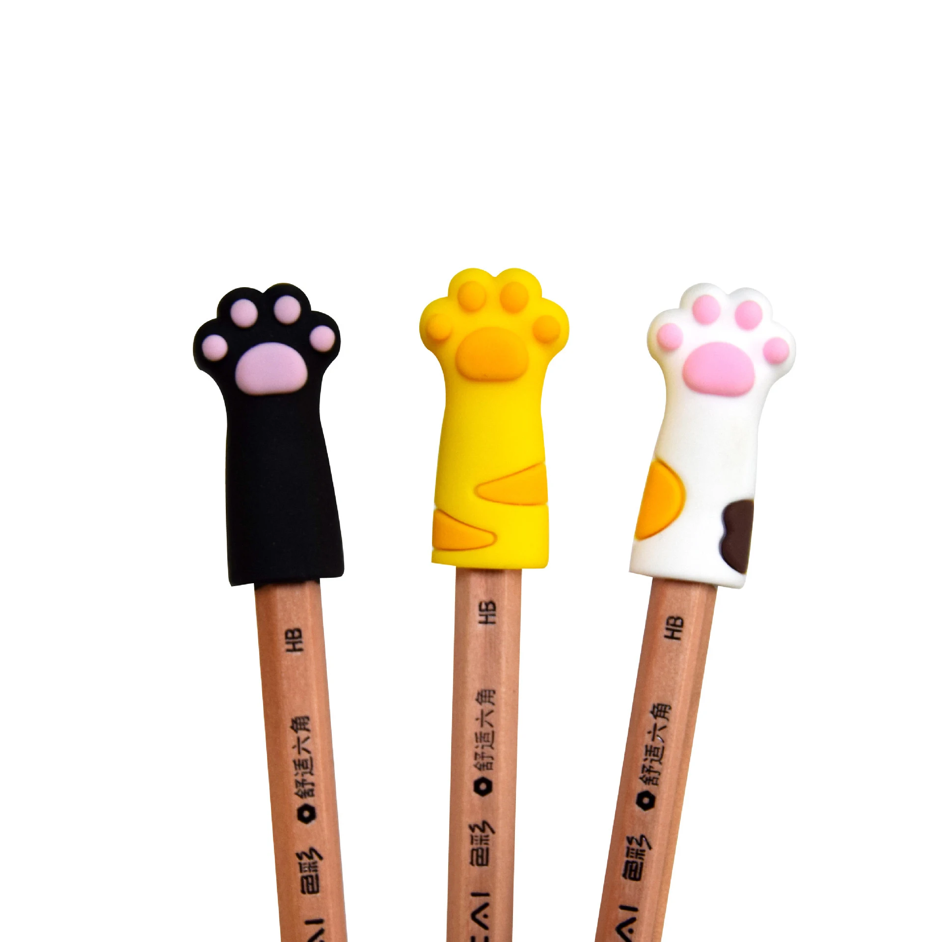 3pcs Cat Pencil Case Cute Cartoon Pen Cap Silicone Protective Pencil Caps Primary School Student Extender Pencil Extension Rod