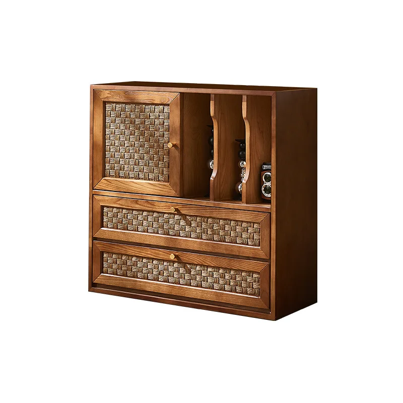 

Nordic retro multi-functional integrated solid wood free combination cabinet living room storage bookcase locker floor locker