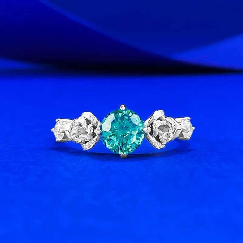 

Новое серебряное кольцо S925, женское классическое кольцо с круглым бриллиантом 6,0 мм, синее модное универсальное кольцо Paraiba, свадебные украшения