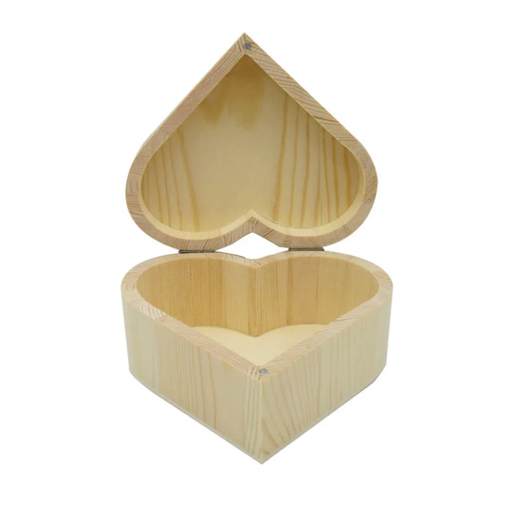 Heart Shaped Solid Wood Jewelry Gift Box Rustic Texture Flip for Bracelet Bangle Earrings Jewelry Organizer
