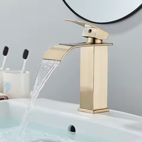 Waterfall Bathroom Basin Sink Faucet Single Handle Mixer Tap Hot&amp;Cold Water Mixer Taps Bathroom Deck Mounted Faucets Basin Crane