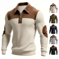 2026 Spring and Autumn European Men's Outdoor Casual Button-up Stand-Up Collar Loose Corduroy Color-Blocked Sports Sweatshirt