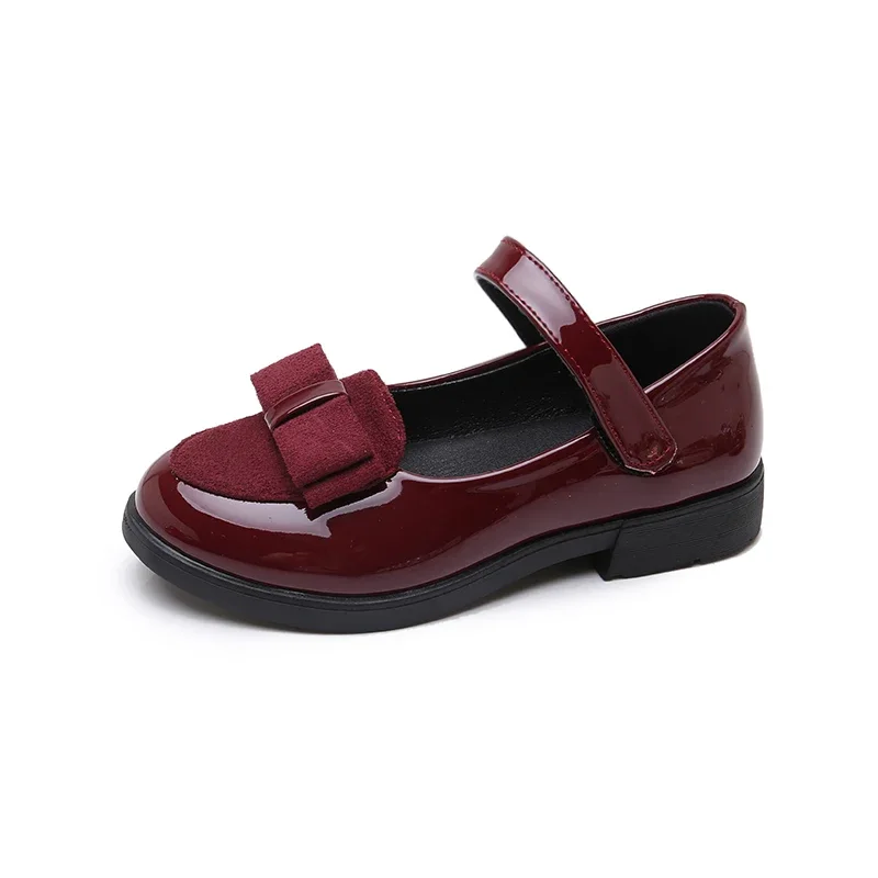 New Girls Leather Shoes Princess Dress Shoes for Wedding Party Kids Big Girls Casual Student Flats Autumn New Style Sweet Bowtie