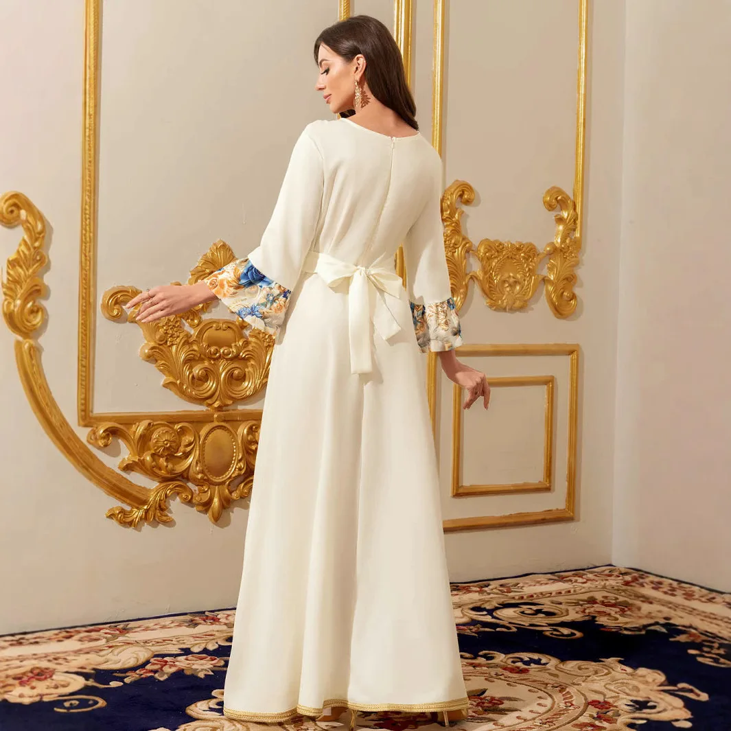 Muslimische Kleider Frauen Türkische Druck Abaya Schärpen Jalabiya Ramadan Islam Vestidos Arabischen Party Lange Robe Marokko Dubai Abayas Kaftan