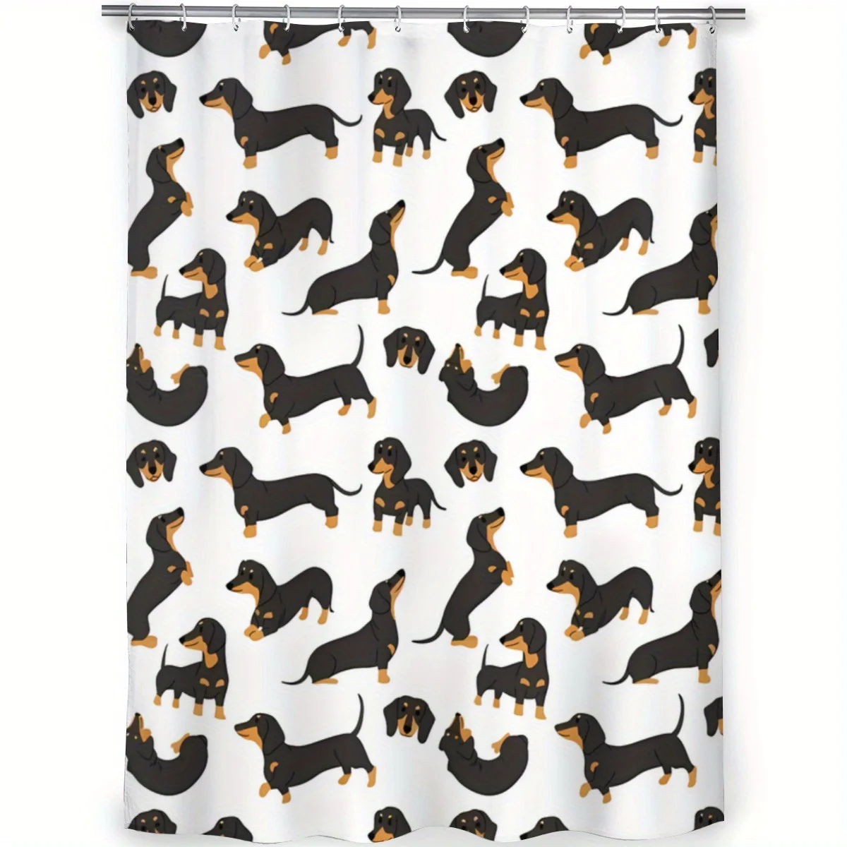 Dachshund Pattern Shower Curtain Black Tan White Modern Bathroom Decor Repeating Dog Illustration 180x180cm
