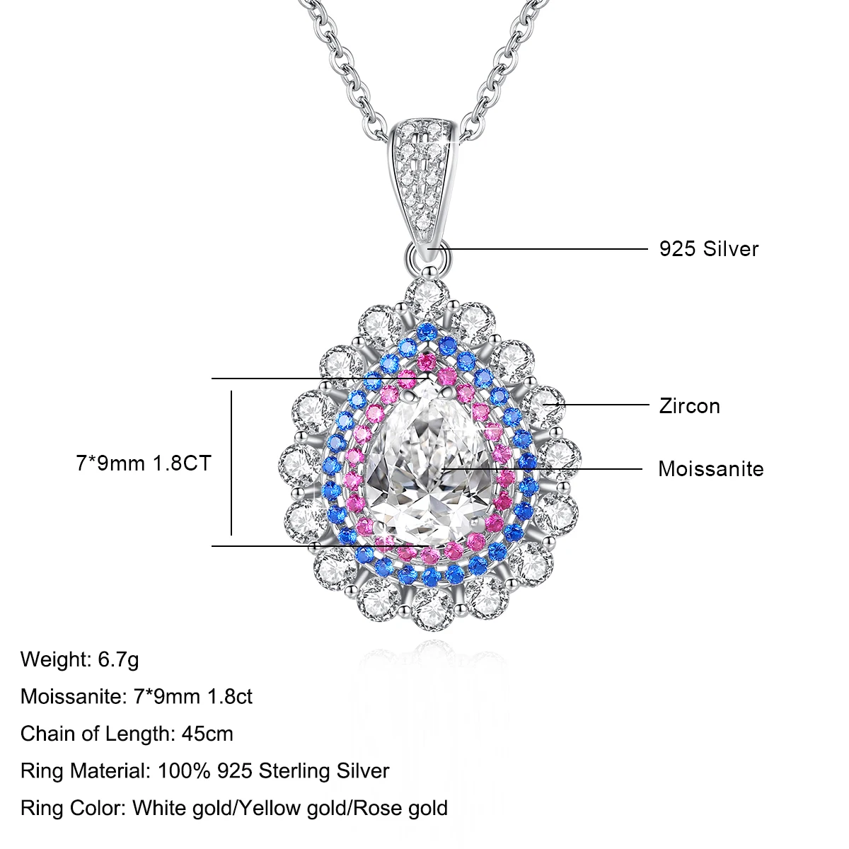 Moissanite Diamond Tear Pendant Necklaces For Women 925 Silver 18K Plated Luxury Chain Trending Wedding Jewelry Christmas Gift