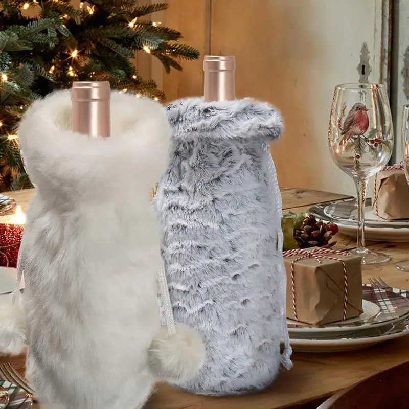 Champagne Bottle Cover Christmas Fur With Good Quality Nice Look Christmas Wine Bottle Bag For Winter Holiday Party Decorations