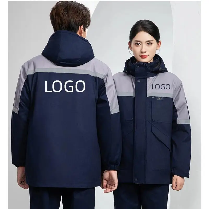 Winter Thick Workshop Workwear Men Down Cotton Factory Construction Site Auto Repair Welding Uniform Jacket Printed Logo