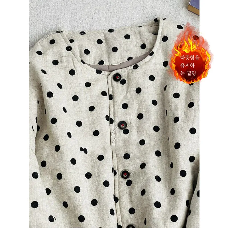 Warm Cotton Jacket Polka Dot Print Casual round Neck Thickened Winter Coat for plus Size Women Commute Sle Loose Fit Cotton...