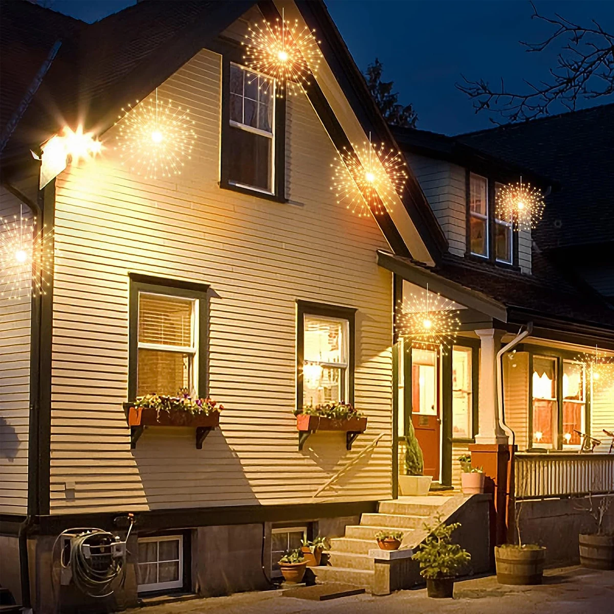 مصابيح ألعاب نارية تعمل بالطاقة الشمسية في الهواء الطلق ، مصابيح جنية معلقة للفناء ، الفناء ، الخيمة ، الحفلات ، الكريسماس ، الأسلاك النحاسية ، 90 مصباح LED ، مصباح LED ، ثمانية أوضاع #6