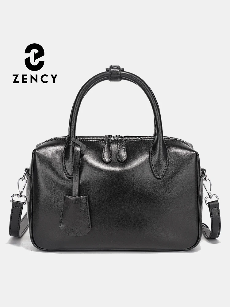 

Zency Genuine Leather Vintage Designer Handbag For Women Large Capacity Shoulder Bag 2025 New Boston Bag Oil Wax Top Handle Sac