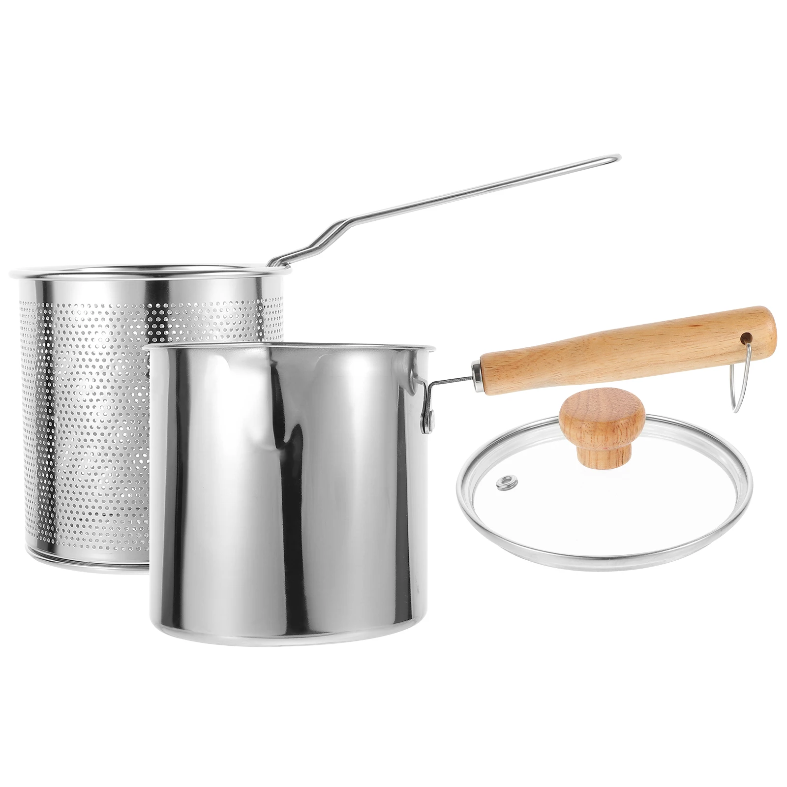Small Fryer Basket Mini Deep Pan with Lid Baskets Oil Frying Pot Stainless Steel