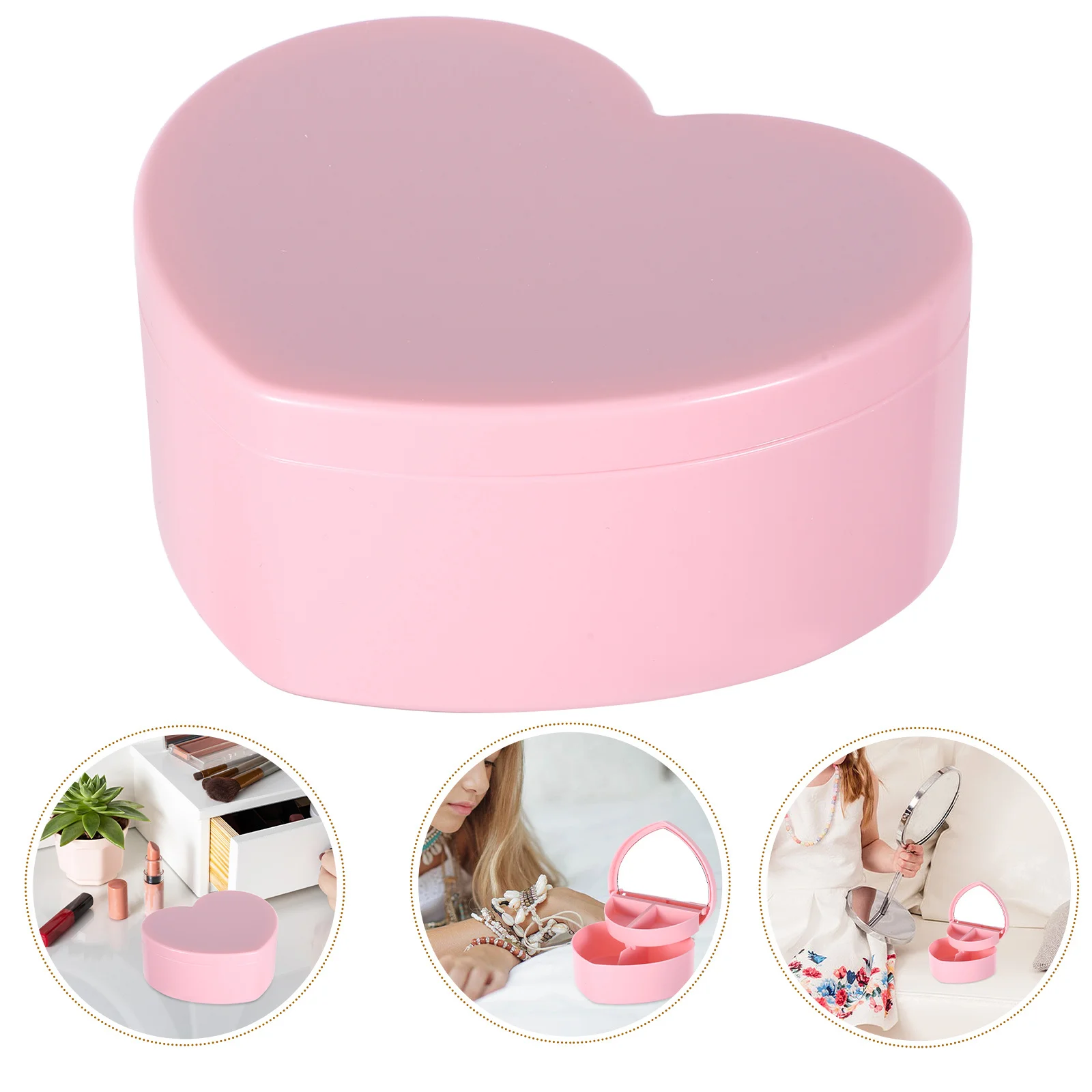 

Шкатулка для драгоценностей в форме сердца, двухслойный органайзер для хранения, зеркало, декоративный держатель для брелоков для макияжа, кольца, ожерелья