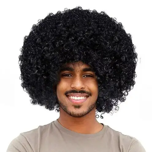 Unisex Short Fluffy Afro Synthetic Wig Funny Wigs for Halloween Holiday Party Clown Costume Wig