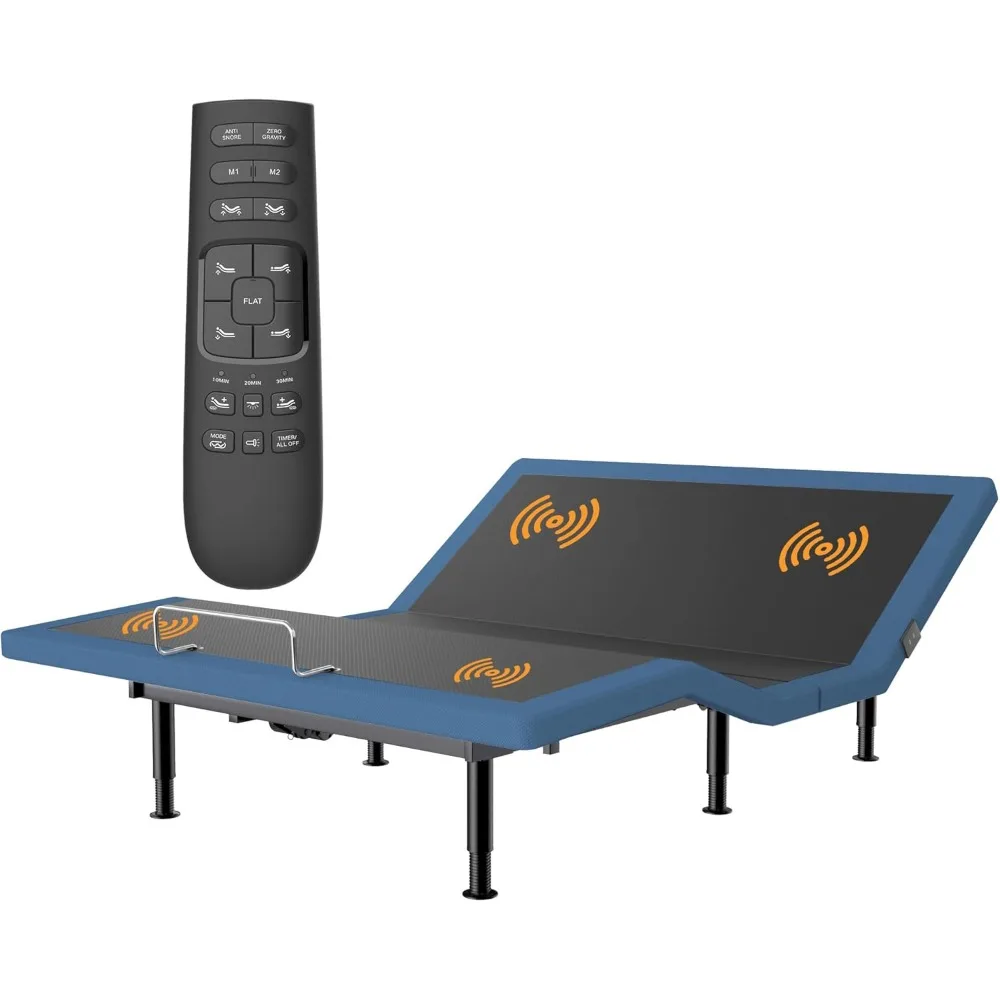 

Electric Queen Size Adjustable Bed Frame with Massage, APP Control, Wireless Remote, USB, Head Foot Incline, Underbed Lighting,