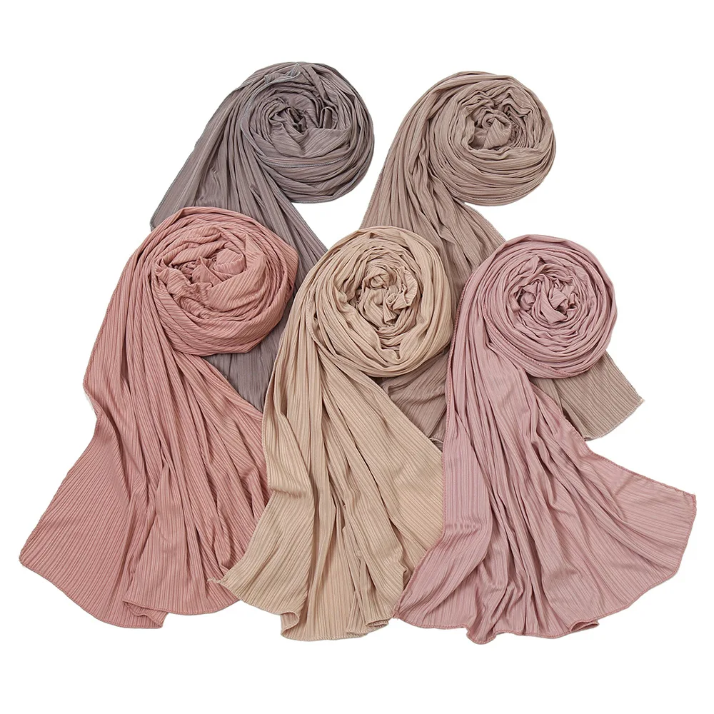 10สีผ้าฝ้าย Ribbed Jersey Hijab ยืดถัก Jacquard ผ้าคลุมไหล่ผ้าพันคอผู้หญิงมุสลิม Headscarf Turban ห่อหัว180*70ซม.