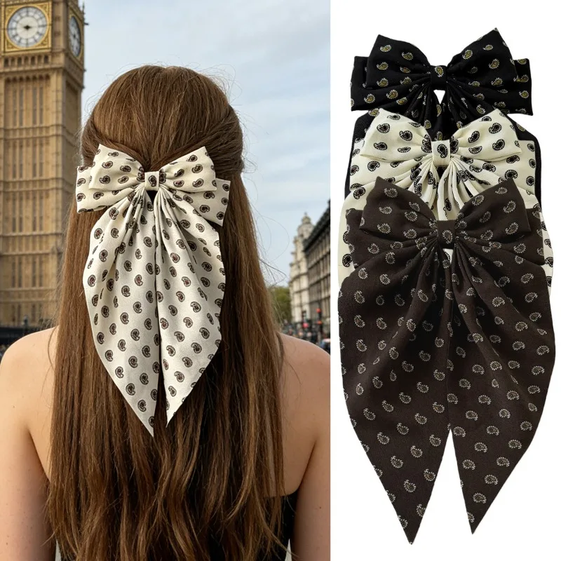 

1pcs Paisley Pattern Long Tail Bow Hair Clips Women Adorable Retro Trendy Accessory Stylish Girls Headwear Daily Casual Outfits