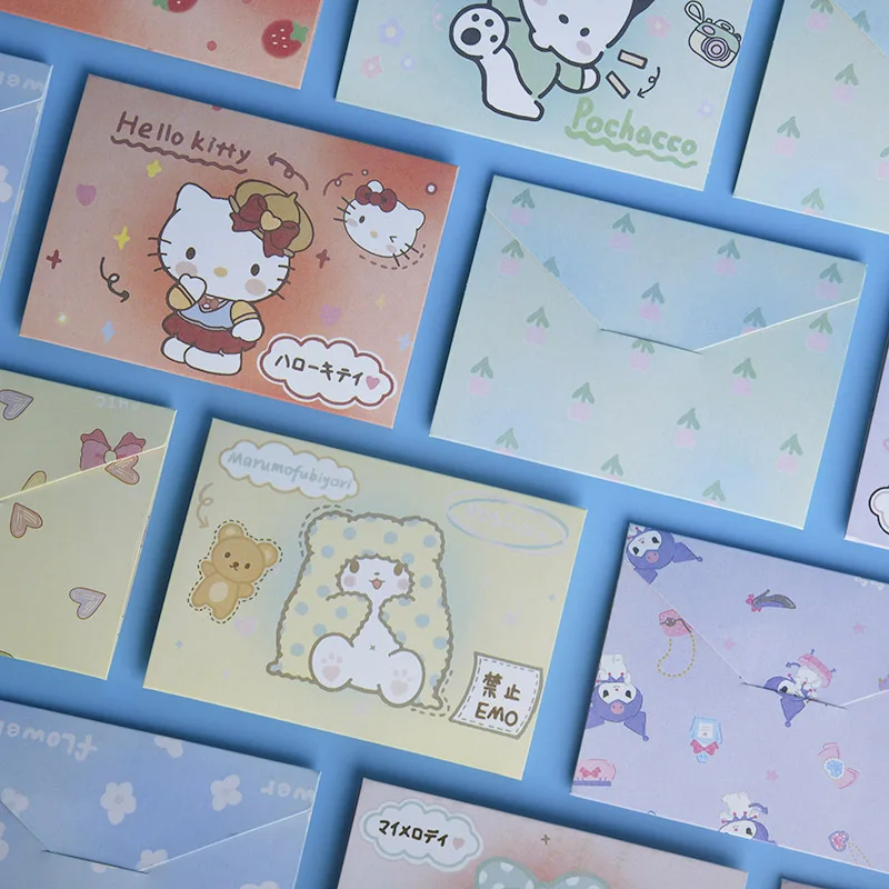 60pcs/lot Sanrio Kuromi Melody Cinnamoroll Envelope Cute Festival Message Greeting Card Memo Pad School Supplies Kids Gift