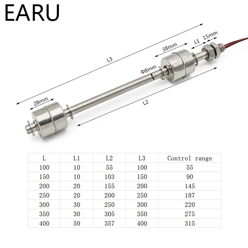 Stainless Steel Float Switch Tank Liquid Water Level Sensor Double Ball Float Switch Tank Pool Flow Sensors 10W 50W Control Pump