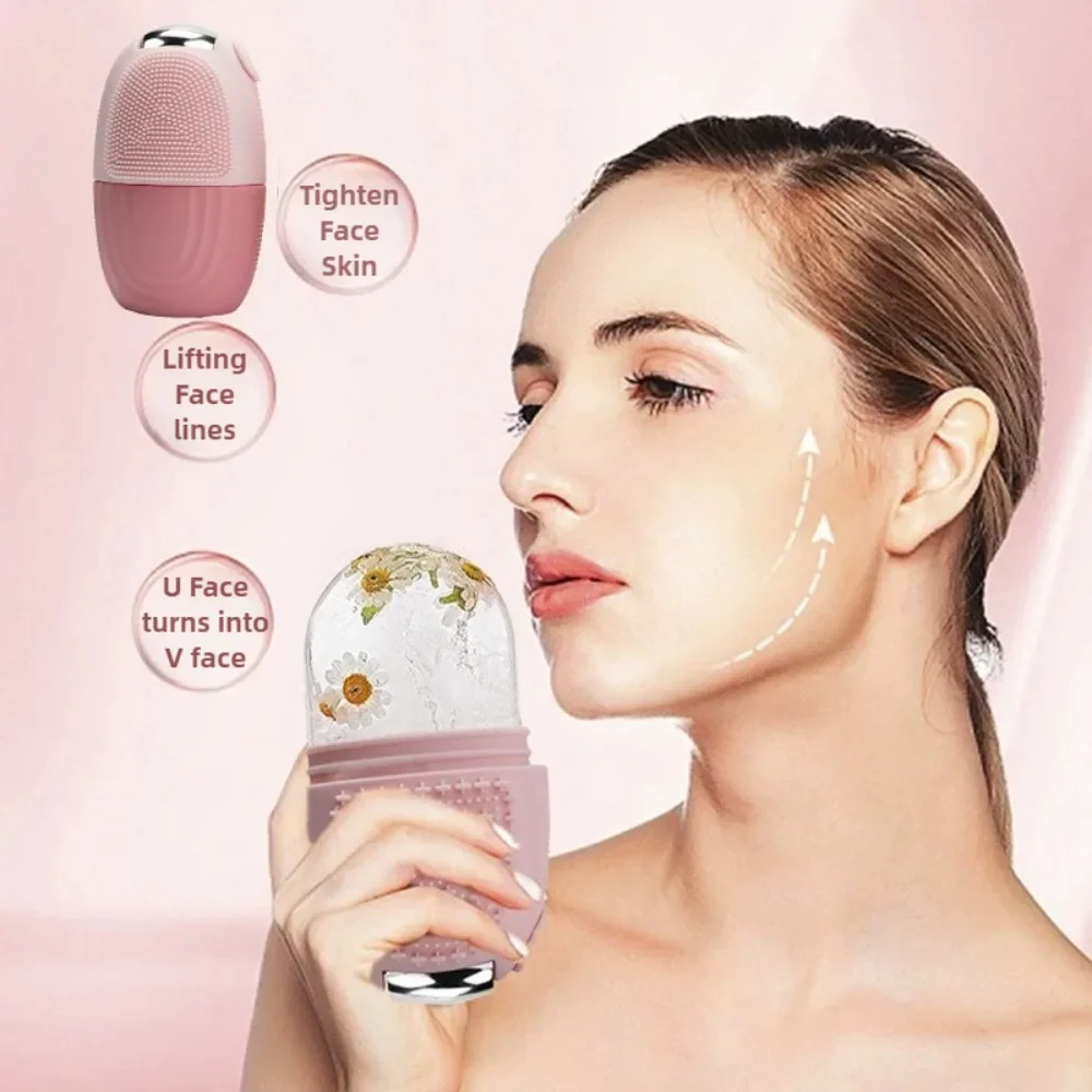 4 in 1 シリコーンフェイスマッサージャーアイスモールド顔美容アイスローラー顔目フェイシャルアイスキューブ型ブラシスキンケアツール付き