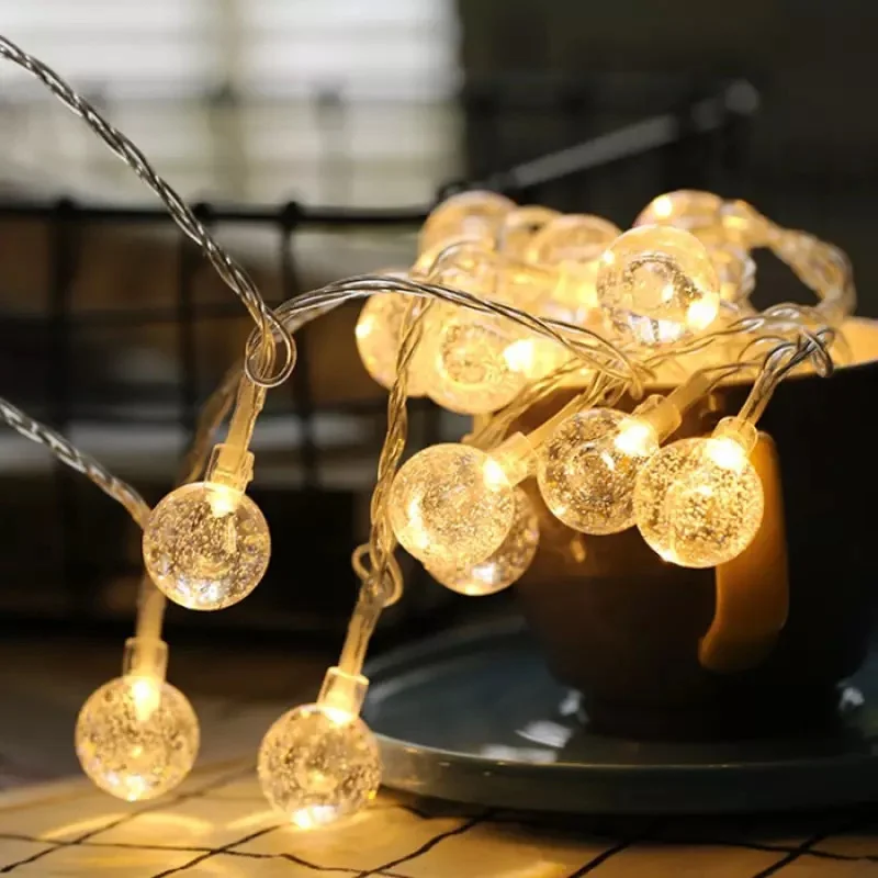 Bubble Ball LED String Lights Golden Glow Battery Operated Indoor Fairy Lights for Wedding Holidays New Year 2026 Decorations