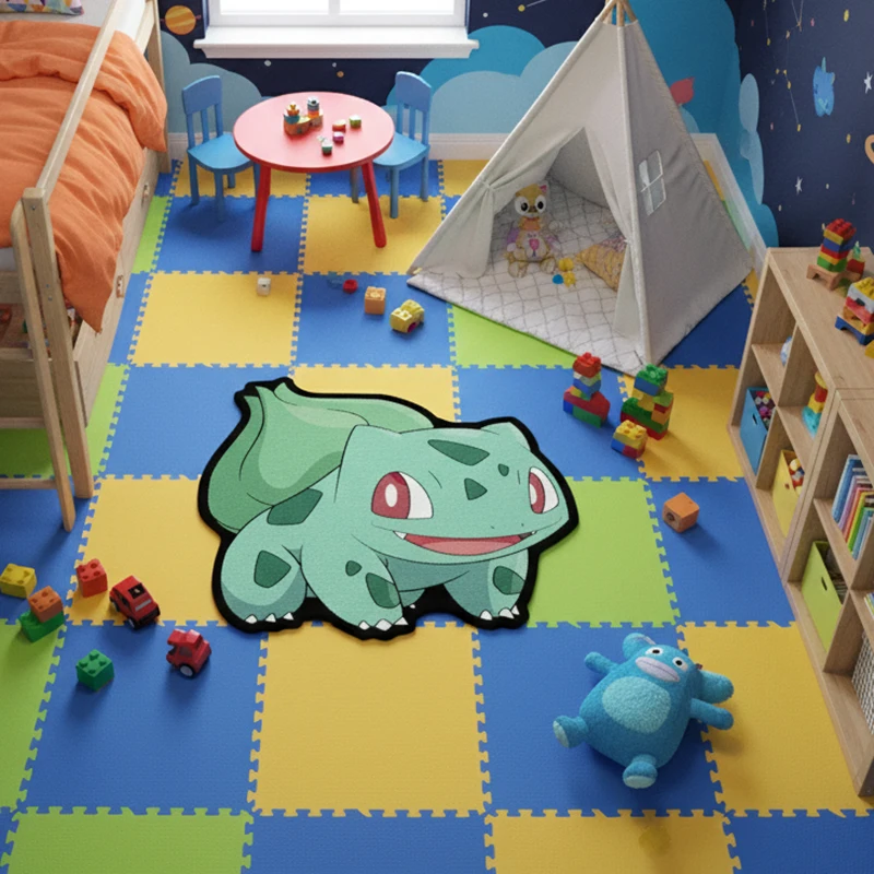 أنيمي البوكيمون Bulbasaur تصميم البساط غرفة نوم غرفة المعيشة غرفة الطفل عدم الانزلاق الزخرفية الكلمة حصيرة جمع هدية عيد ميلاد السجاد