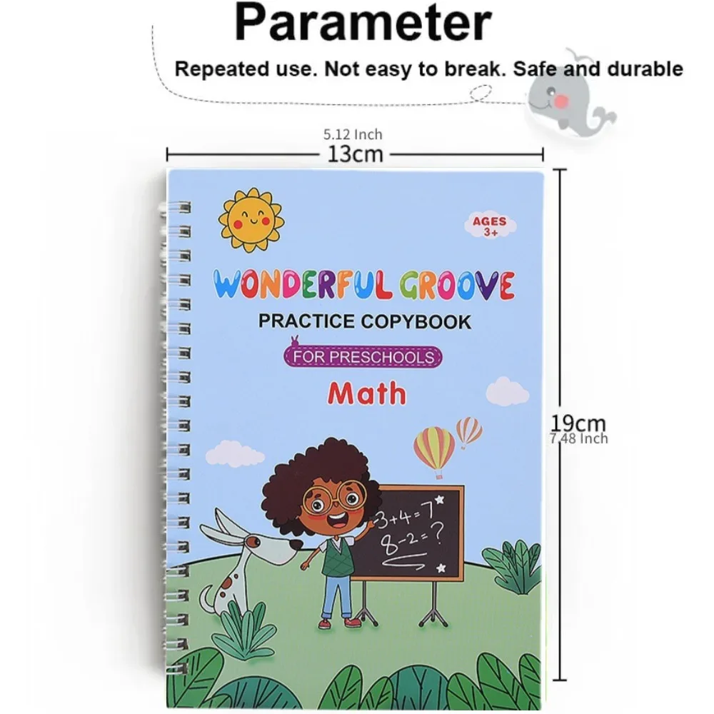 Estuche de escritura para niños, libro de ejercicio en inglés, alfabeto para niños, magia, nuevo, 4 libretas, 5 recargas, 1 soporte