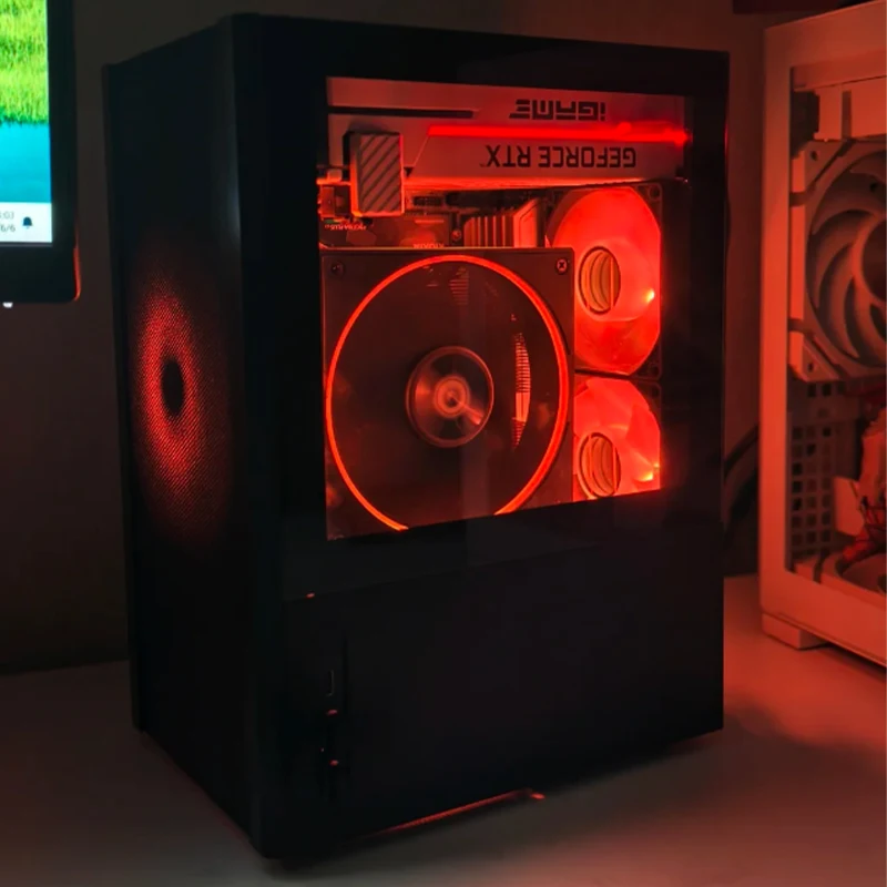 حافظة Itx صغيرة من سبائك الألومنيوم برج Cnc تبريد الهواء شبكة محمولة Sfx مكتب الألعاب سطح المكتب الإدراج المباشر حافظة شفافة جانبية