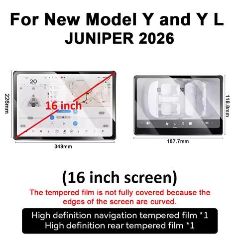 Tempered Glass Screen Film Fits 2026 Tesla Model Y L 6 Seater Juniper Launch 16 inch Front Display Rear Control Film Set