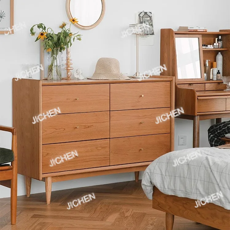 

Шкаф для хранения журналов с шестью грудями, современный минималистичный шкафчик для спальни из вишневого дерева