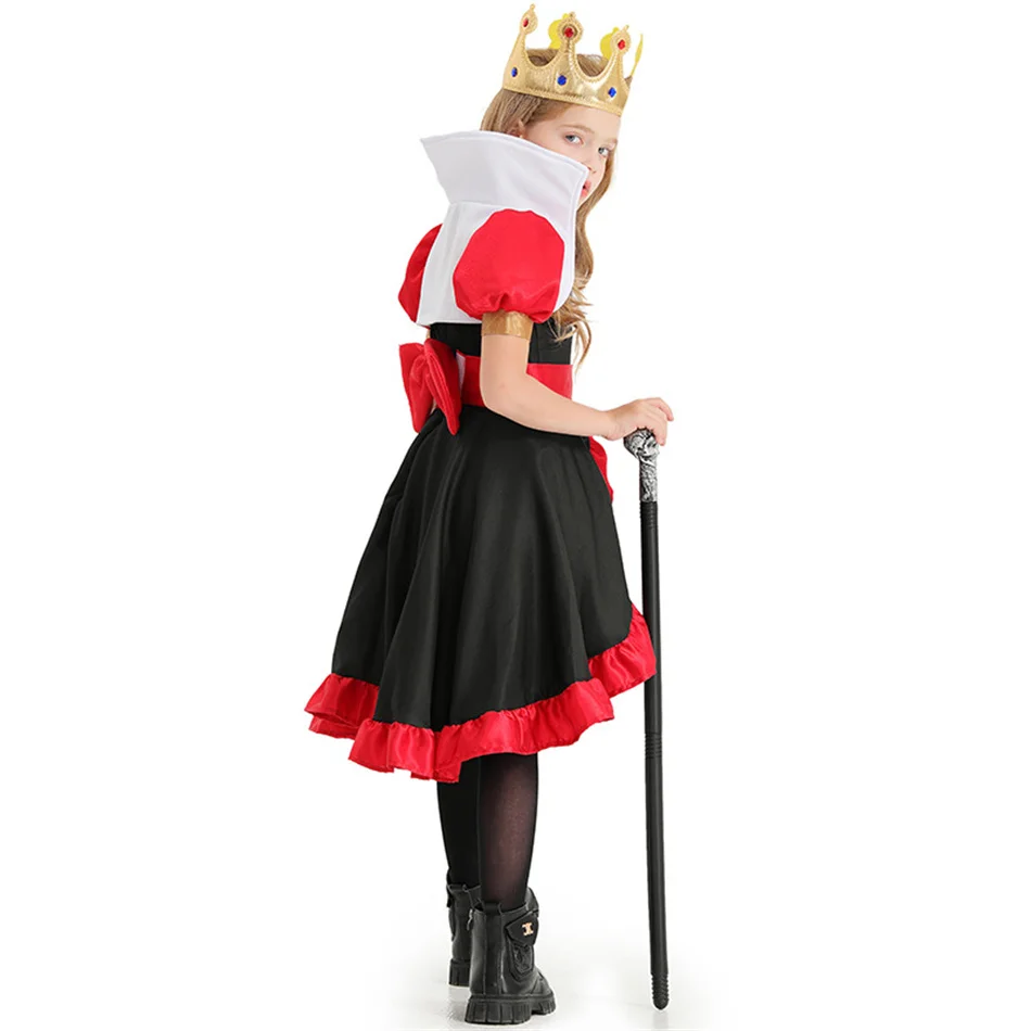 Girls Poker Queen Cosplay Halloween Carnival Party Fantasy Dress Kids Alice Queen of Hearts Stage Performance Children Costume