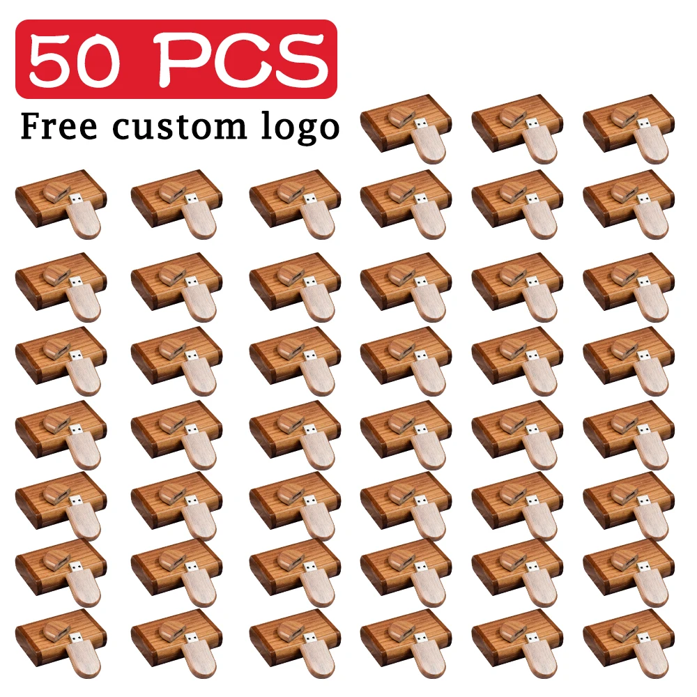 

50PCS/lot USB Flash Drives 8GB Wooden Box Pen Drive 64GB Free Custom Logo Memory Stick 32GB Photography Wedding Gifts 4GB Walnut