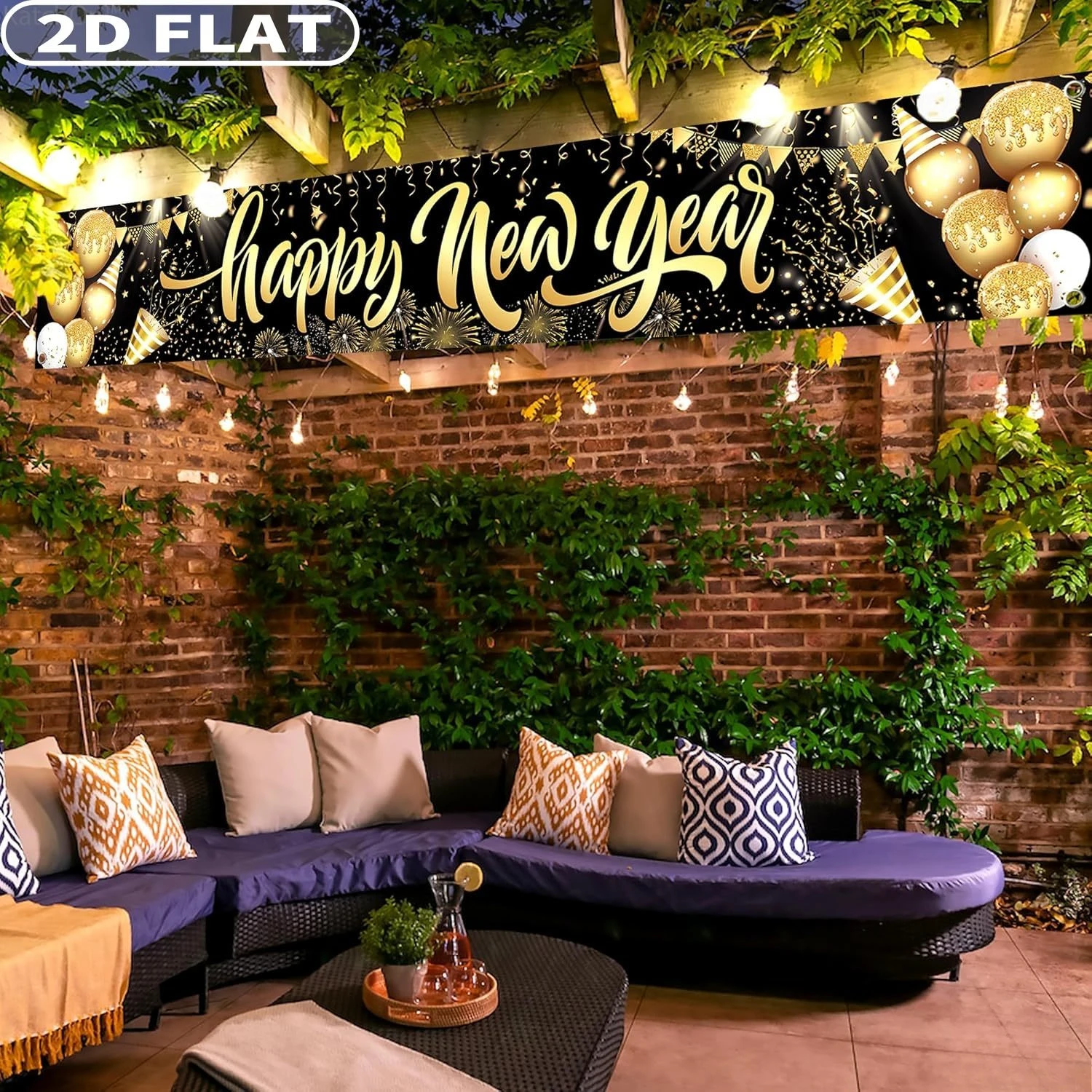 2D شقة 1 قطعة سنة جديدة سعيدة استوديو الدعائم البوليستر راية 2026-السنة الجديدة ساحة تسجيل للزينة NYE 2026 | ديكور السنة الجديدة #6