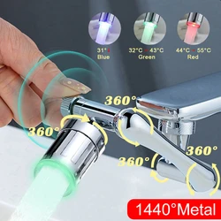 1440°Temperature control color changing faucet, tri-color spout bubbler, led intelligent luminous temperature control hot and co