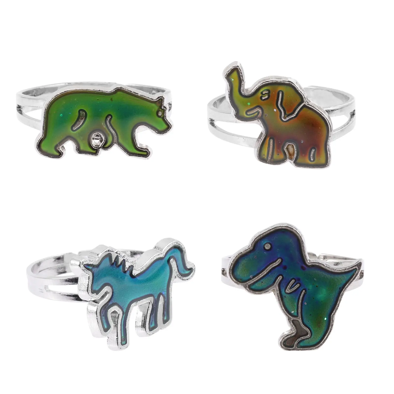 4 Pcs Animal Cartoon Finger Thermochromic Ring Rings Sensing Animal Finger Ring Temperature Change Color Gifts