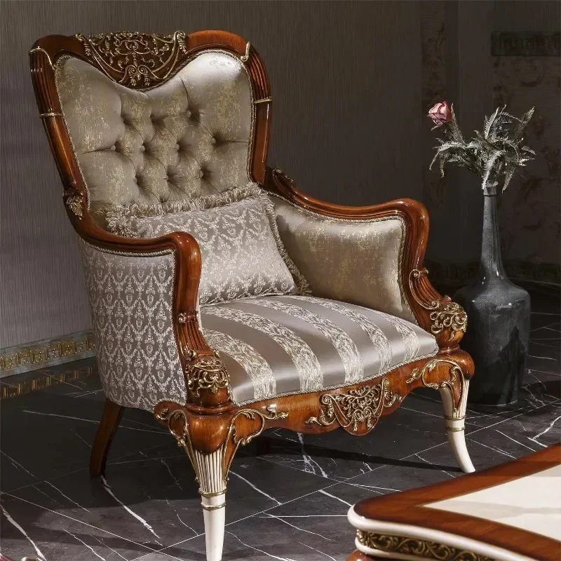 

Hand carved gold foil paint antique custom fabric interior decoration living room armchair