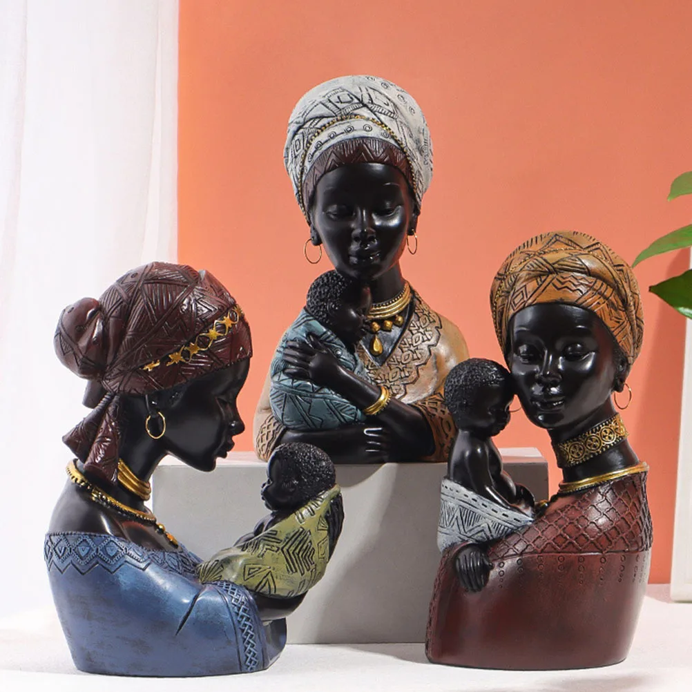 

Decorative Resin African Mother and Son Statue Desktop Sculpture Ornament for Living Room Home Tabletop Decor