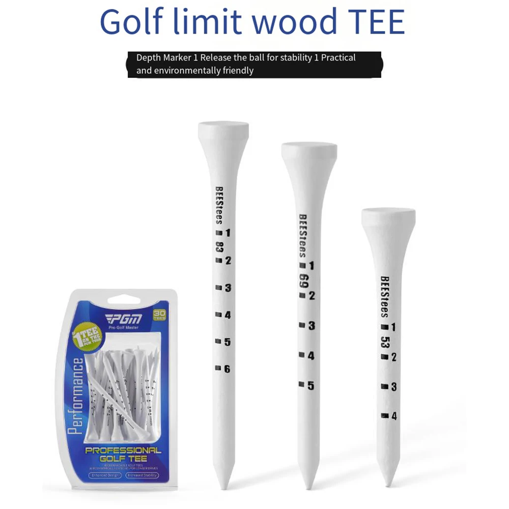 PGM Golf Wood Tees 53mm 69mm 83mm Reduce Friction Side Spin Golf Tees Adjustable Depth Professional Golf Balls Holder 30 Pcs/Box