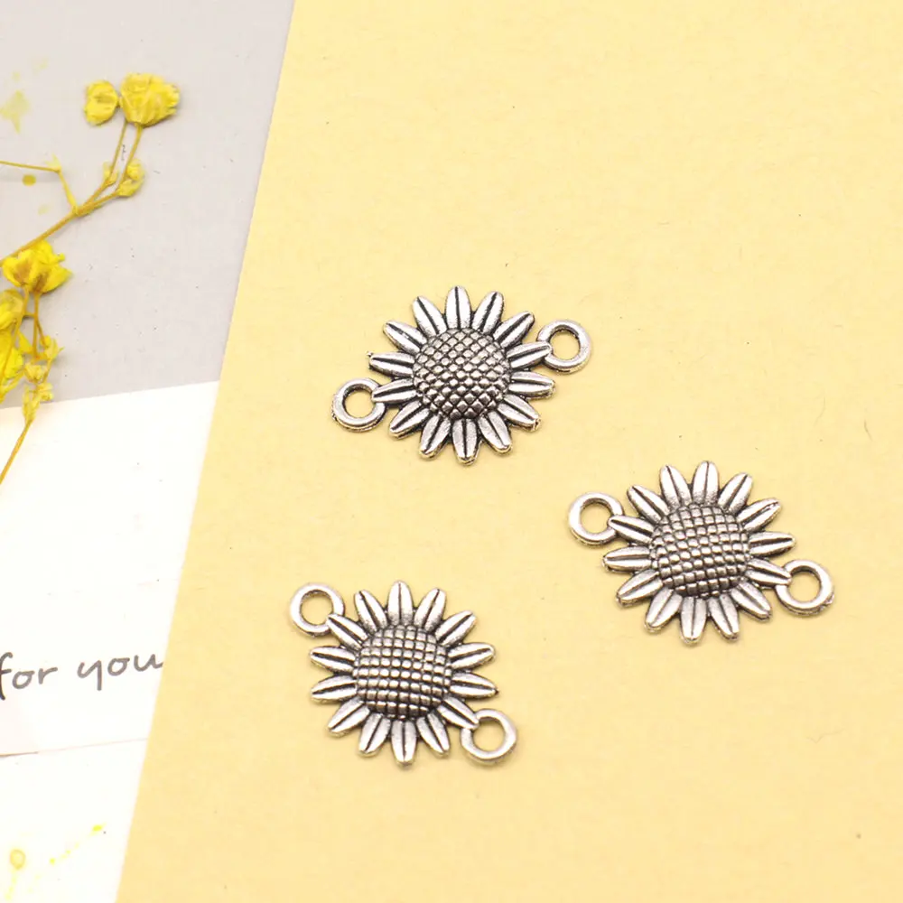 Sunflower Connector Pendants Jewelry Making Accesori Party Jewelry 15x21mm 10pcs Antique Silver Color