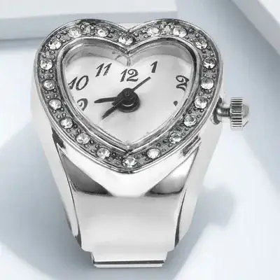 

1pc Heart Retro Ring Watch Creative Finger Timepiece For Women Men Elastic Quartz Watch Festival Gift Numerals Design Casual