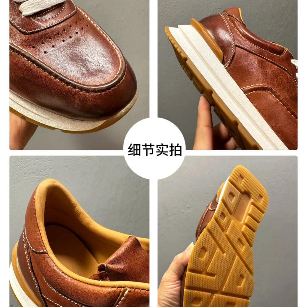 أحذية كاجوال مصنوعة يدويًا من جلد الحصان - أحذية رياضية كاجوال كاجوال كلاسيكية جديدة للرجال من الجلد بمقدمة مستديرة قابلة للتنفس للرجال #6