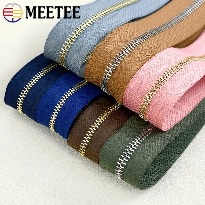 

1-5Yards Meetee 5# Metal Zipper Tape Roll Zippers By The Yards Bag Jacket Garment Decor Repair Kit Zip DIY Sewing Accessories