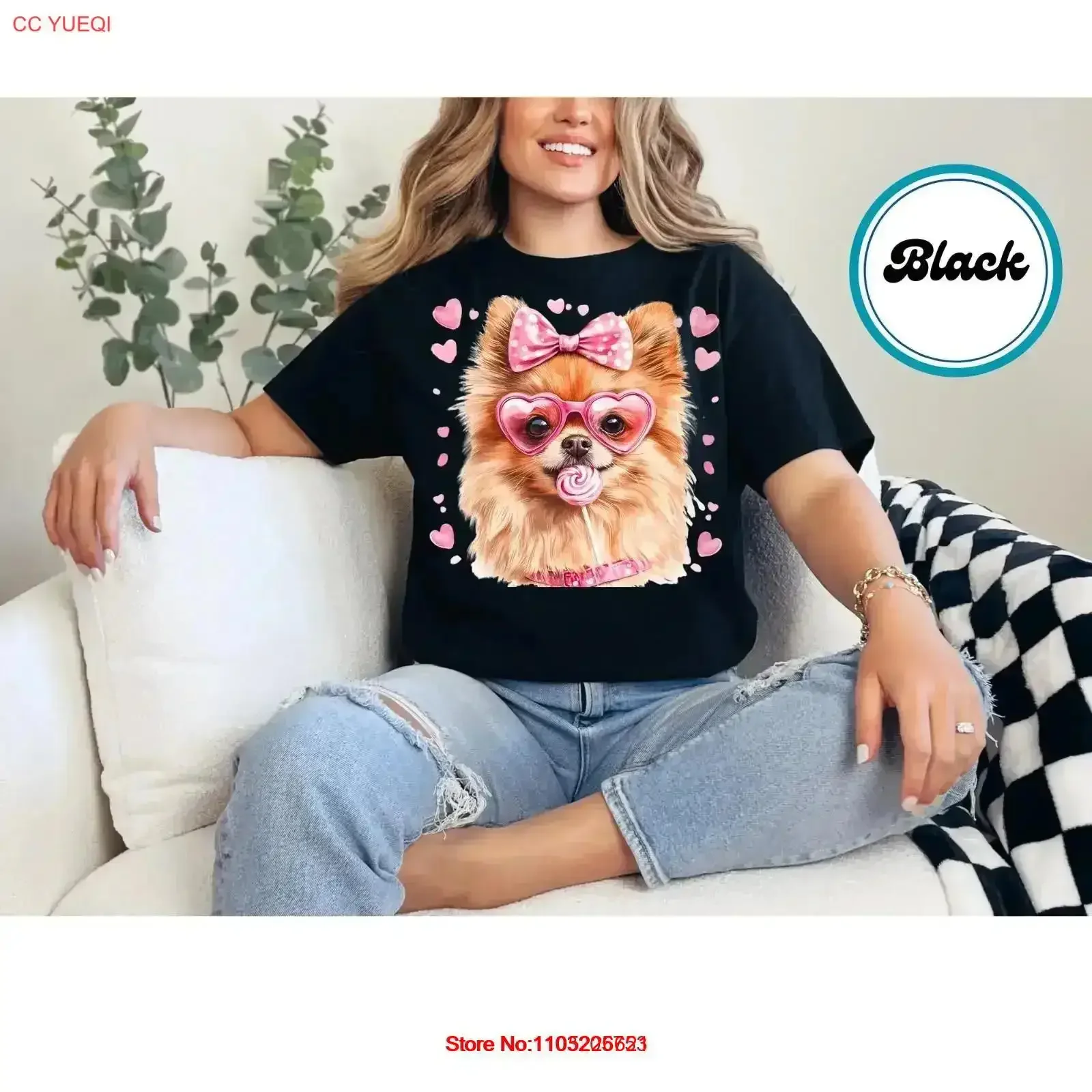 Women's Valentines Adorable Pomeranian Oversized Print T Shirt vintage Washed Stylish streetwear Breathable fashion Comfortable