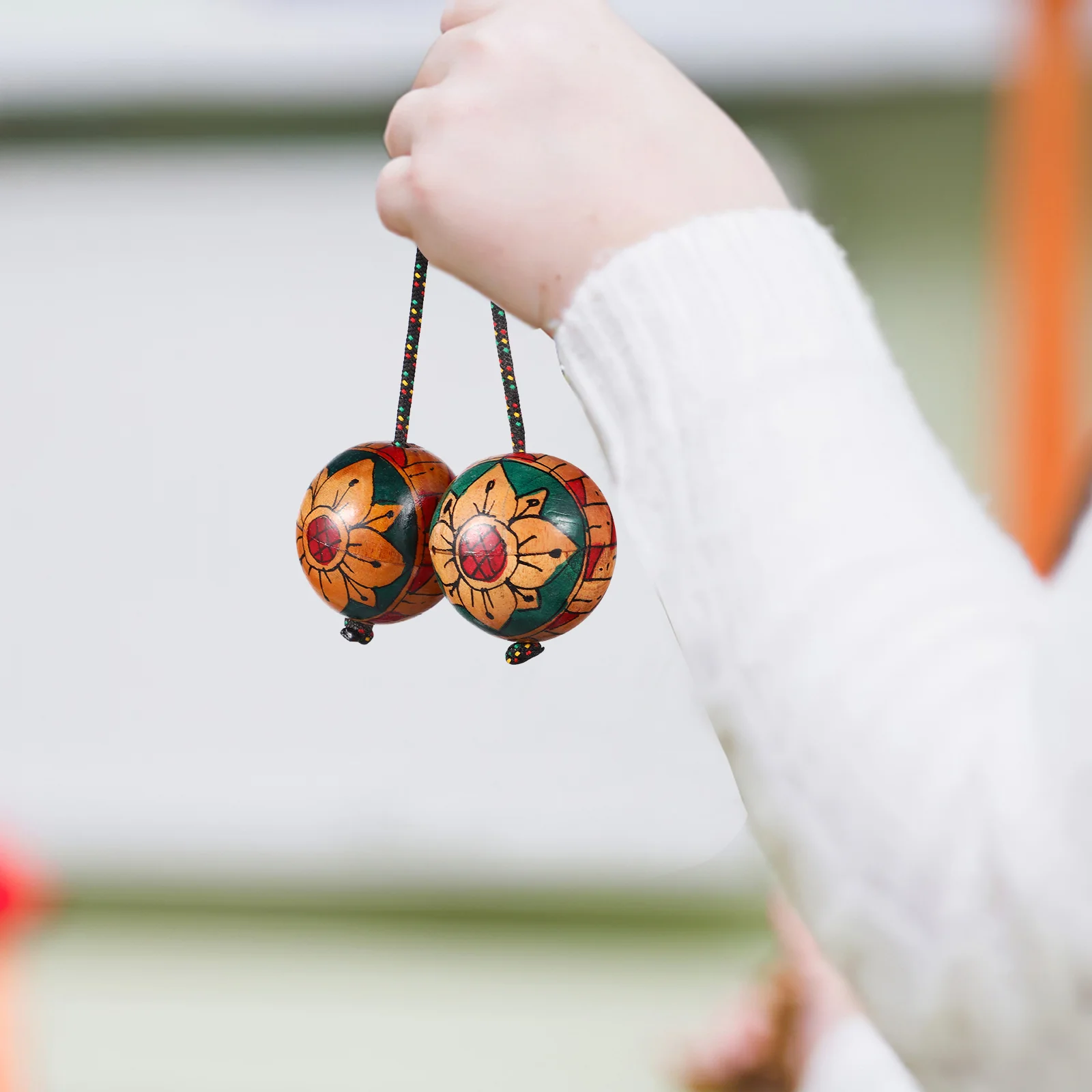 Indonesian Hand-painted Rhythm Maracas Style Shaker Musical Sand Hammer Double Balls Wooden